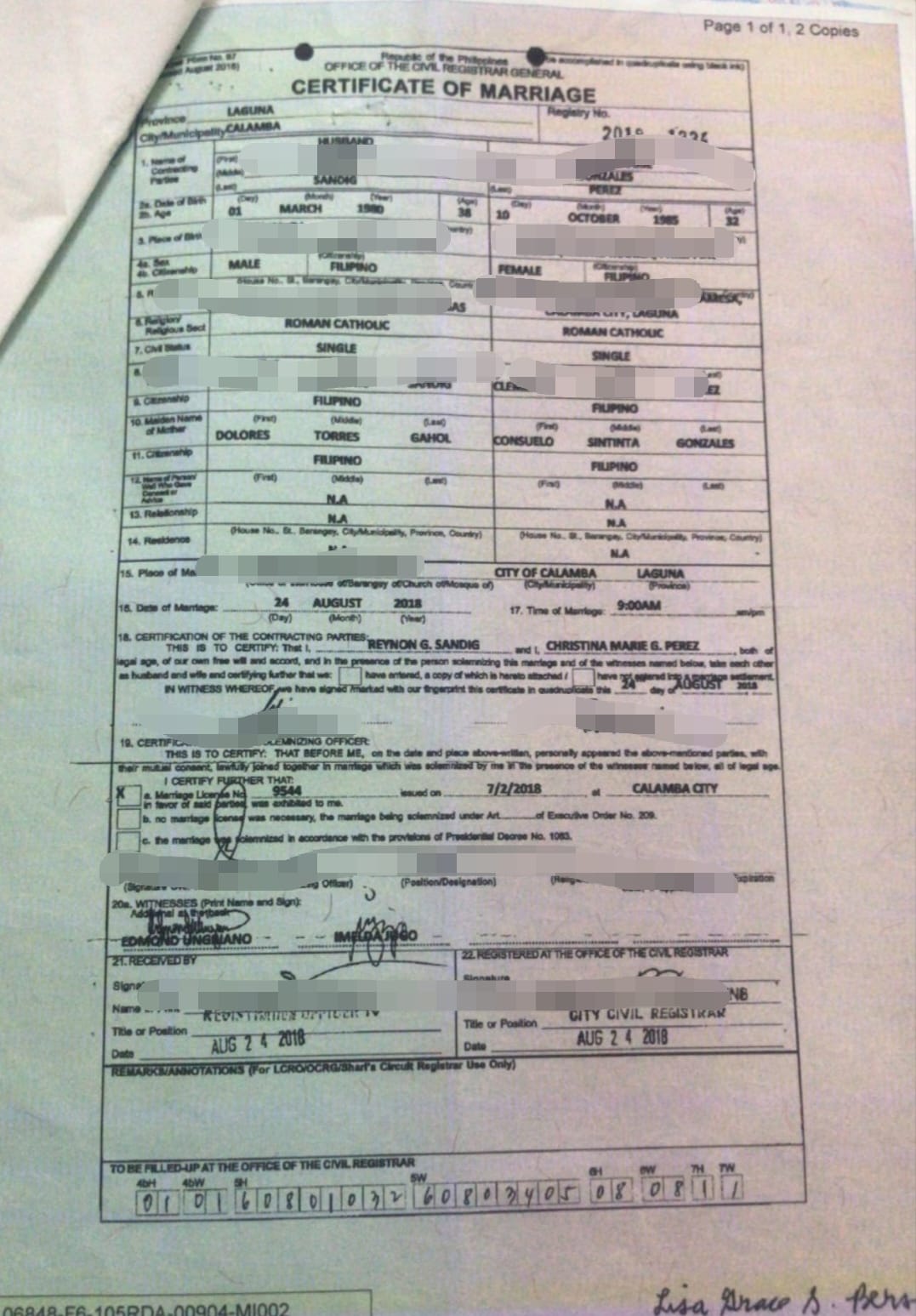 Philippines Marriage certificate