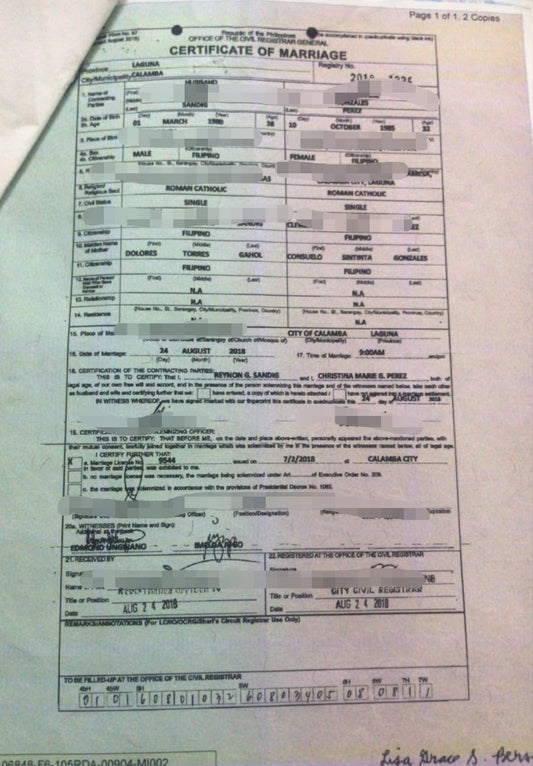 Philippines Marriage certificate